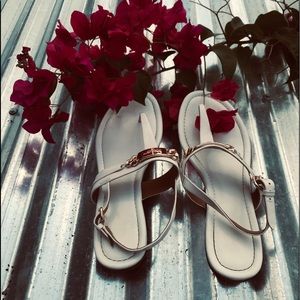 white and gold coach sandals!